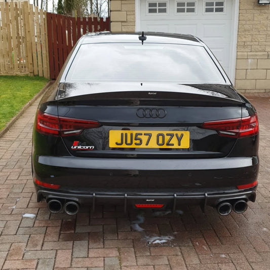 Audi S4 A4 (with S-line bumper, does not fit base model) B9 2017 2018 2019 with Aftermarket Parts - V1 (With LED Light) & V2 (Without LED Light) Style Rear Diffuser Pre-preg Carbon Fiber from Karbel Carbon