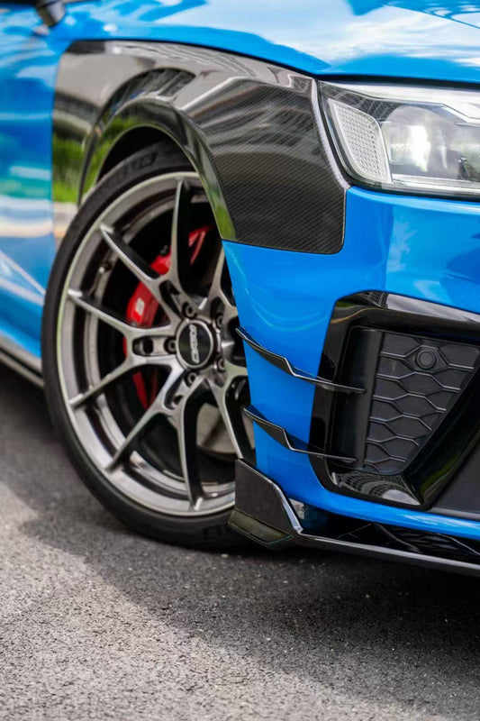 Audi S4 A4 S-line (with s-line bumper, does not fit base model) B9.5 2020 2021 2022 2023 2024 with Aftermarket Parts - V3 Front Canards Pre-preg Carbon Fiber from Karbel Carbon