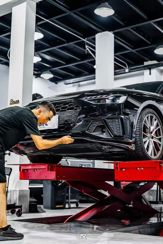 Audi S4 A4 S-line (with s-line bumper, does not fit base model) B9.5 2020 2021 2022 2023 2024 with Aftermarket Parts - Front Lip Pre-preg Carbon Fiber from Karbel Carbon