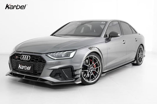 Audi S4 A4 S-line (with s-line bumper, does not fit base model) B9.5 2020 2021 2022 2023 2024 with Aftermarket Parts - V3 Front Canards Pre-preg Carbon Fiber from Karbel Carbon