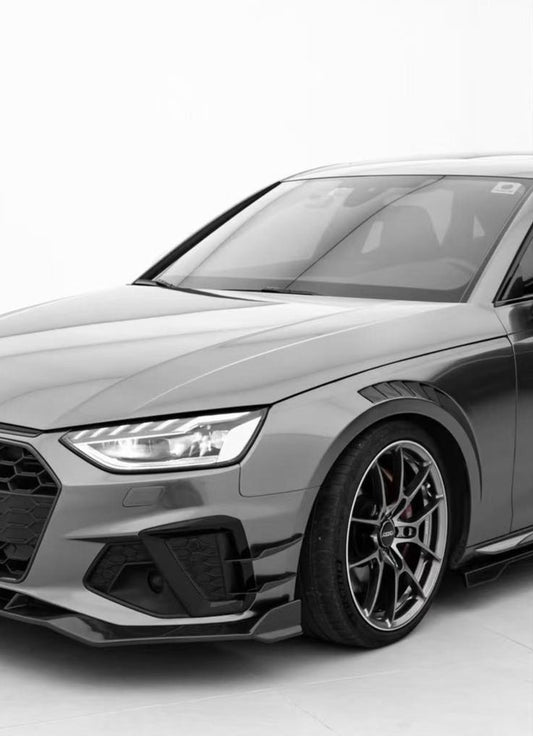 Audi S4 A4 S-line (with s-line bumper, does not fit base model) B9.5 2020 2021 2022 2023 2024 with Aftermarket Parts - V3 Front Canards Pre-preg Carbon Fiber from Karbel Carbon