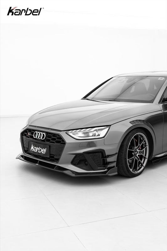 Audi S4 A4 S-line (with s-line bumper, does not fit base model) B9.5 2020 2021 2022 2023 2024 with Aftermarket Parts - V3 Front Canards Pre-preg Carbon Fiber from Karbel Carbon