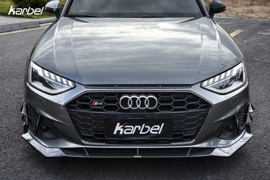 Audi S4 A4 S-line (with s-line bumper, does not fit base model) B9.5 2020 2021 2022 2023 2024 with Aftermarket Parts - V3 Front Lip Pre-preg Carbon Fiber from Karbel Carbon