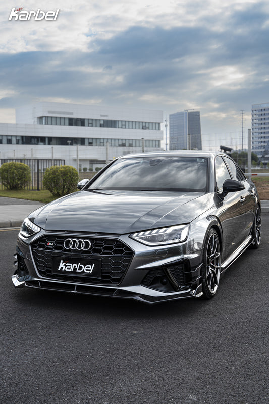 Audi S4 A4 S-line (with s-line bumper, does not fit base model) B9.5 2020 2021 2022 2023 2024 with Aftermarket Parts - V3 Front Canards Pre-preg Carbon Fiber from Karbel Carbon