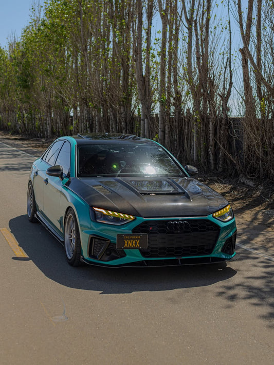 Audi S4 A4 S-line (with s-line bumper, does not fit base model) B9.5 2020-ON with Aftermarket Parts - Front Lip Pre-preg Carbon Fiber from Karbel Carbon