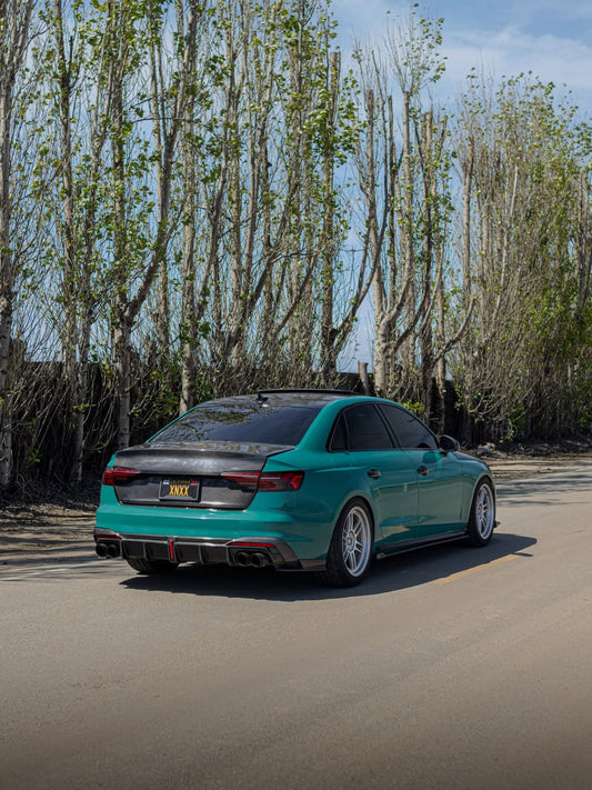 Audi S4 B9.5 2020-ON with Aftermarket Parts - Rear Diffuser & Canards V1 Style Pre-preg Carbon Fiber from Karbel Carbon
