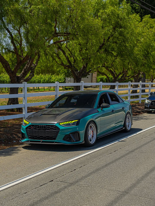 Audi S4 A4 S-line (with s-line bumper, does not fit base model) B9.5 2020-ON with Aftermarket Parts - Front Lip Pre-preg Carbon Fiber from Karbel Carbon