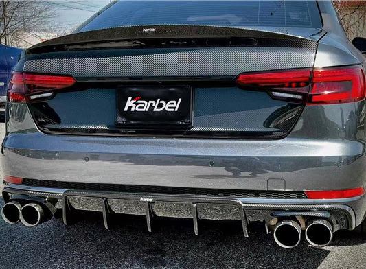 Audi S4 A4 B9 / B9.5 2017 2018 2019 2020 2021 2022 2023 2024 with Aftermarket Parts - Rear Trunk Lid Pre-preg Double-sided Carbon Fiber from Karbel Carbon