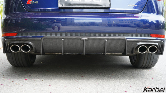 Audi S4 A4 (with S-line bumper, does not fit base model) B9 2017 2018 2019 with Aftermarket Parts - V1 (With LED Light) & V2 (Without LED Light) Style Rear Diffuser Pre-preg Carbon Fiber from Karbel Carbon