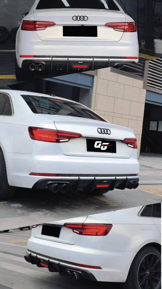 Audi S4 A4 (with S-line bumper, does not fit base model) B9 2017 2018 2019 with Aftermarket Parts - V1 (With LED Light) & V2 (Without LED Light) Style Rear Diffuser Pre-preg Carbon Fiber from Karbel Carbon