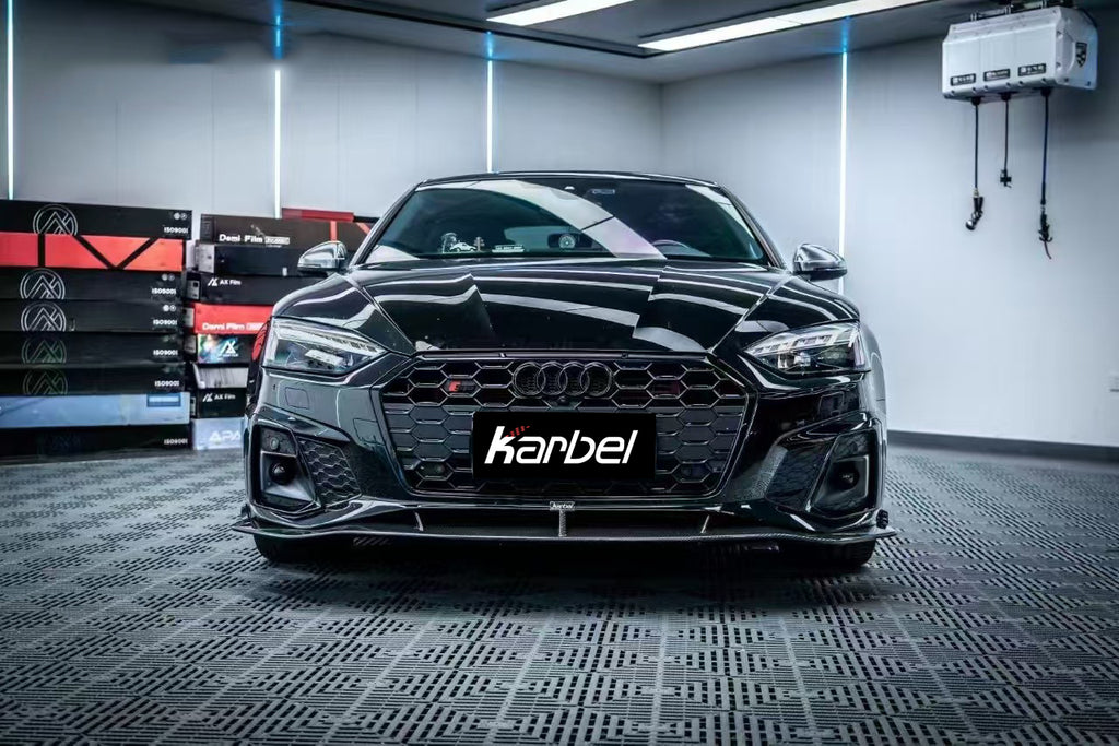 Audi S5 A5 (with s-line bumper, does not base model) B9.5 2020 2021 2022 2023 2024 with Aftermarket Parts - V2 Style Front Lip Pre-preg Carbon Fiber from Karbel Carbon