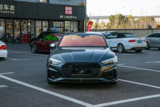 Audi S5 A5 (with s-line bumper, does not base model) B9.5 2020 2021 2022 2023 2024 with Aftermarket Parts - V2 Style Front Lip Pre-preg Carbon Fiber from Karbel Carbon