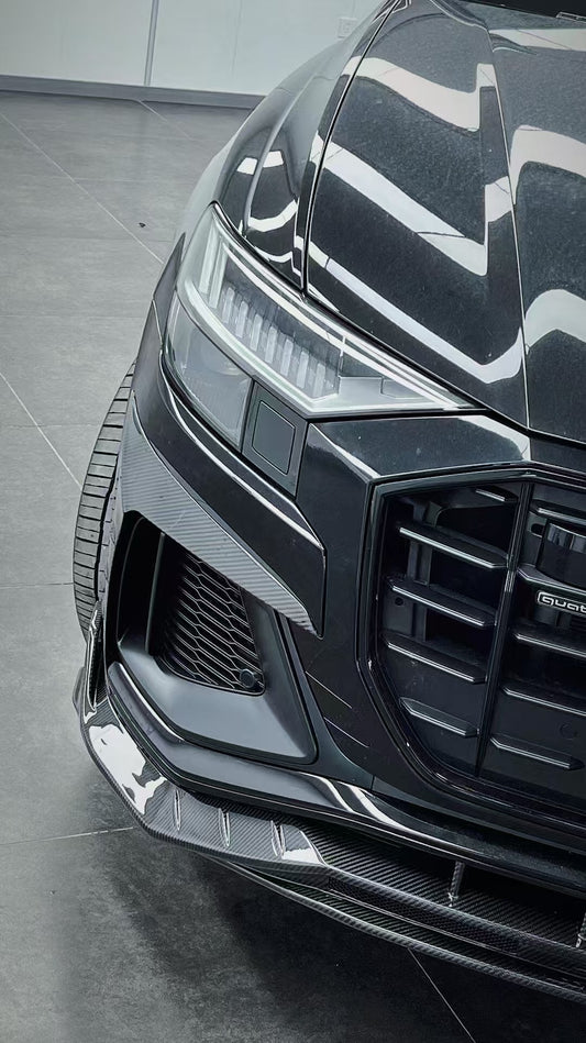 Audi SQ8 Q8 (with s-line bumper) Pre-facelift 2019 2020 2021 2022 2023 with Aftermarket Parts - Upper Valences Pre-preg Carbon Fiber from Karbel Carbon