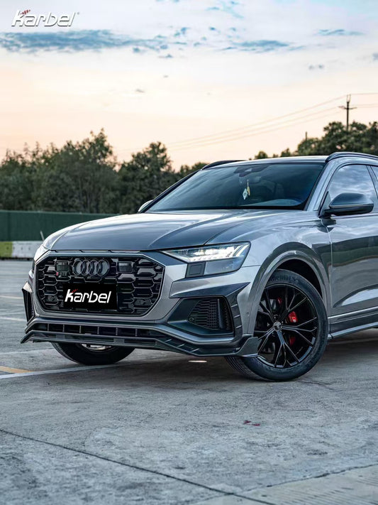 Audi SQ8 Q8 (with s-line bumper) Pre-facelift 2019 2020 2021 2022 2023 with Aftermarket Parts - Front Lip Pre-preg Carbon Fiber from Karbel Carbon