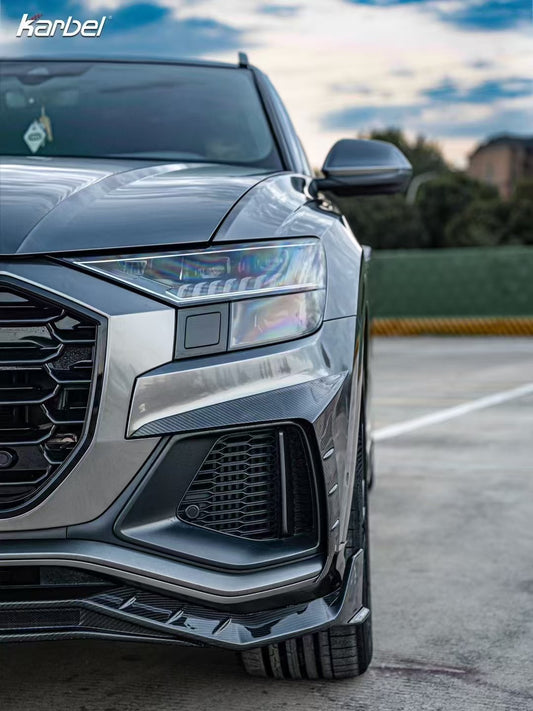 Audi SQ8 Q8 (with s-line bumper) Pre-facelift 2019 2020 2021 2022 2023 with Aftermarket Parts - Front Lip Pre-preg Carbon Fiber from Karbel Carbon