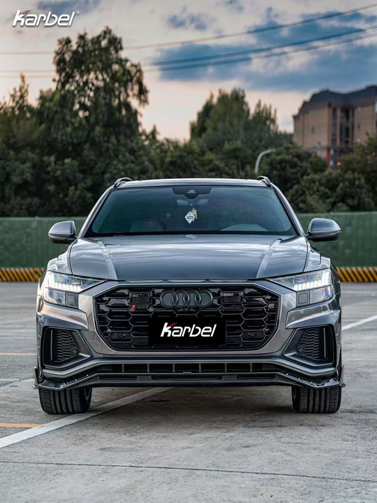 Audi SQ8 Q8 (with s-line bumper) Pre-facelift 2019 2020 2021 2022 2023 with Aftermarket Parts - Front Lip Pre-preg Carbon Fiber from Karbel Carbon