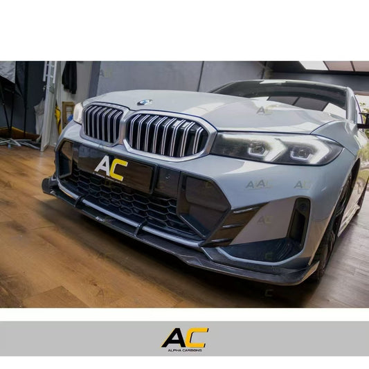 BMW 3 Series 330i (with M-package bumper, does not fit base model) M340i G20 G21 LCI 2023 2024 with Aftermarket Parts - V2 Style Front Lip Pre-preg Carbon Fiber from Karbel Carbon