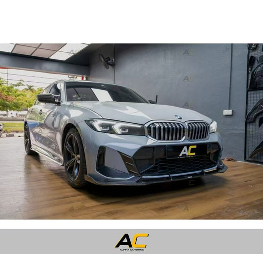 BMW 3 Series 330i (with M-package bumper, does not fit base model) M340i G20 G21 LCI 2023 2024 with Aftermarket Parts - V2 Style Front Lip Pre-preg Carbon Fiber from Karbel Carbon