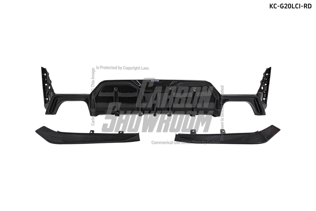 BMW 3 Series 330i (with M-package bumper, does not fit base model) M340i G20 G21 LCI 2023-ON with Aftermarket Parts - Rear Diffuser & Canards Pre-preg Carbon Fiber from Karbel Carbon