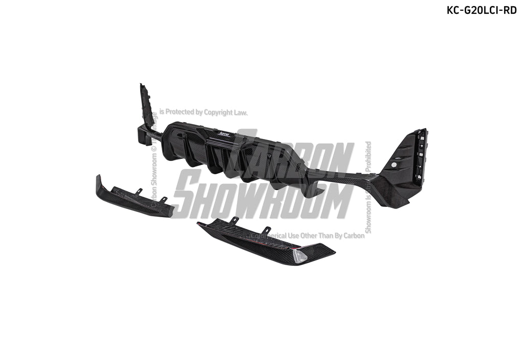 BMW 3 Series 330i (with M-package bumper, does not fit base model) M340i G20 G21 LCI 2023-ON with Aftermarket Parts - Rear Diffuser & Canards Pre-preg Carbon Fiber from Karbel Carbon