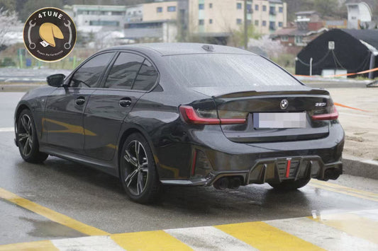 BMW 3 Series 330i (with M-package bumper, does not fit base model) M340i G20 G21 LCI 2023 2024 with Aftermarket Parts - V2 Style Diffuser & Canards Pre-preg Carbon Fiber from Karbel Carbon