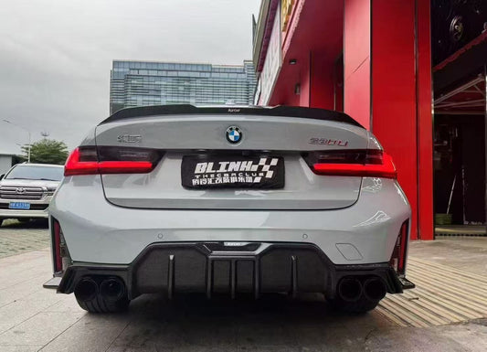 BMW 3 Series 330i (with M-package bumper, does not fit base model) M340i G20 G21 LCI 2023-ON with Aftermarket Parts - Rear Diffuser & Canards Pre-preg Carbon Fiber from Karbel Carbon