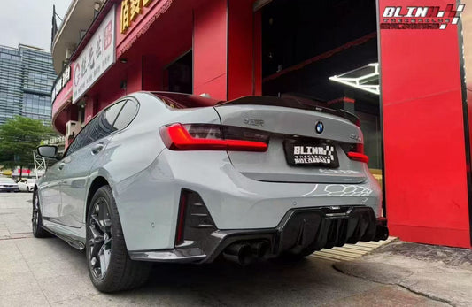 BMW 3 Series 330i (with M-package bumper, does not fit base model) M340i G20 G21 LCI 2023-ON with Aftermarket Parts - Rear Diffuser & Canards Pre-preg Carbon Fiber from Karbel Carbon