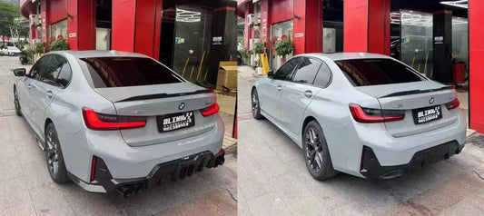 BMW 3 Series 330i (with M-package bumper, does not fit base model) M340i G20 G21 LCI 2023-ON with Aftermarket Parts - Rear Diffuser & Canards Pre-preg Carbon Fiber from Karbel Carbon