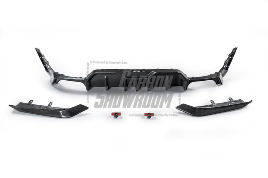 BMW 3 Series 330i (with M-package bumper, does not fit base model) M340i G20 G21 LCI 2023-ON with Aftermarket Parts - Rear Diffuser & Canards Pre-preg Carbon Fiber from Karbel Carbon