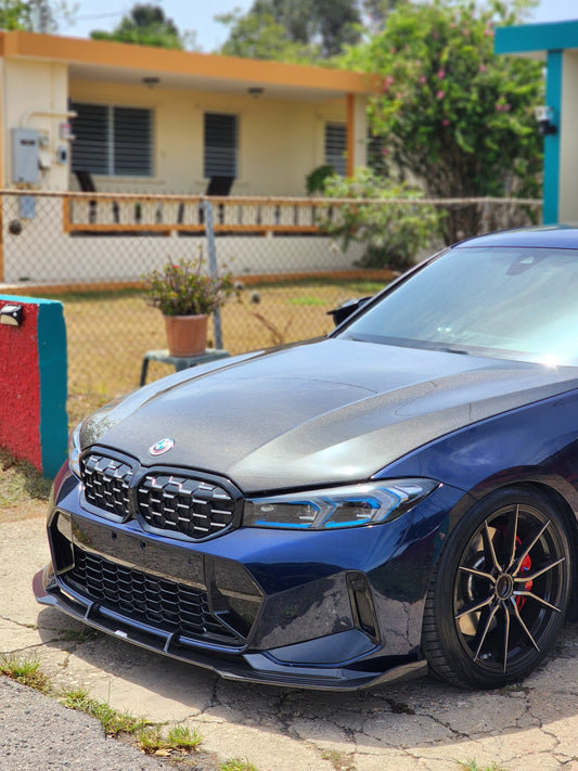 BMW 3 Series 330i (with M-package bumper, does not fit base model) M340i G20 G21 LCI 2023 2024 with Aftermarket Parts - V2 Style Front Lip Pre-preg Carbon Fiber from Karbel Carbon