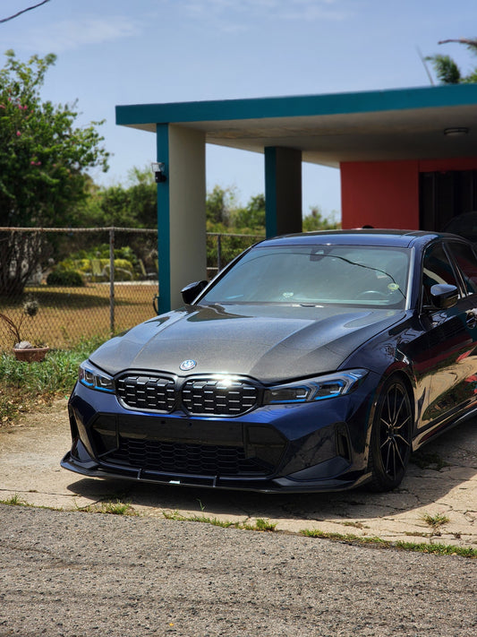 BMW 3 Series 330i (with M-package bumper, does not fit base model) M340i G20 G21 LCI 2023 2024 with Aftermarket Parts - V2 Style Front Lip Pre-preg Carbon Fiber from Karbel Carbon