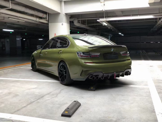 BMW 3 Series 330i (with M-package bumper, does not fit base model) M340i G20 G21 Pre-LCI 2019 2020 2021 2022 with Aftermarket Parts - Rear Diffuser & Canards Pre-preg Carbon Fiber from Karbel Carbon