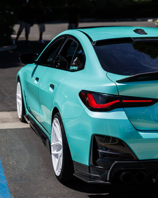BMW 4 Series Gran Coupe M440i 430i (with M-package bumper, does not fit base model) G26 2022-ON with Aftermarket Parts - Rear Diffuser & Canards Pre-preg Carbon Fiber from Karbel Carbon