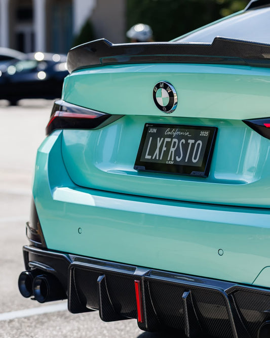 BMW 4 Series Gran Coupe M440i 430i (with M-package bumper, does not fit base model) G26 2022-ON with Aftermarket Parts - Rear Diffuser & Canards Pre-preg Carbon Fiber from Karbel Carbon