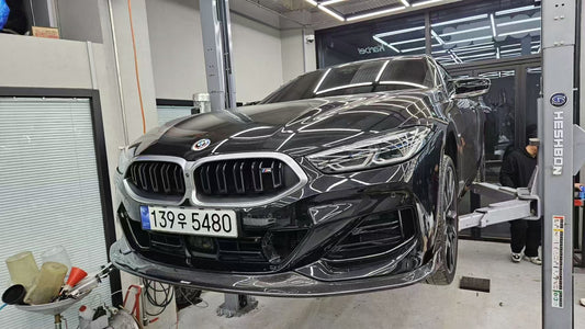 BMW 8 Series M850 840 (With M-Package Bumper) G14 G15 G16 2018-ON with Aftermarket Parts - Pre-preg Carbon Fiber Front Lip from Karbel Carbon