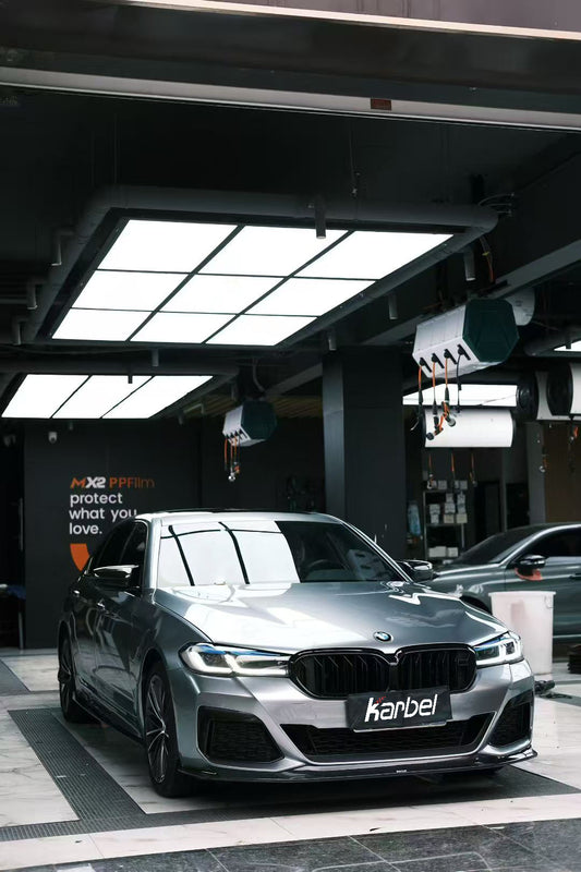 BMW 5 Series M550 540 530 (with M-package bumper, does not fit base model) G30 LCI 2021 2022 2023 2024 with Aftermarket Parts - Front Lip Pre-preg Carbon Fiber from Karbel Carbon
