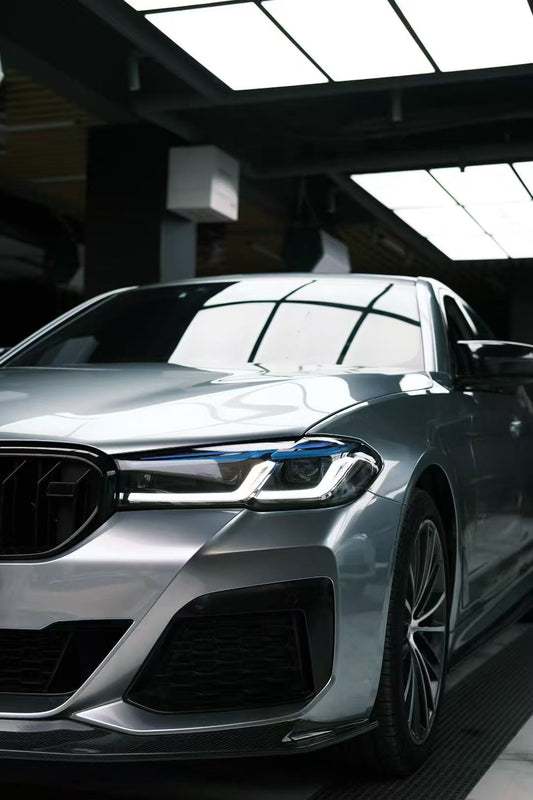 BMW 5 Series M550 540 530 (with M-package bumper, does not fit base model) G30 LCI 2021 2022 2023 2024 with Aftermarket Parts - Front Lip Pre-preg Carbon Fiber from Karbel Carbon