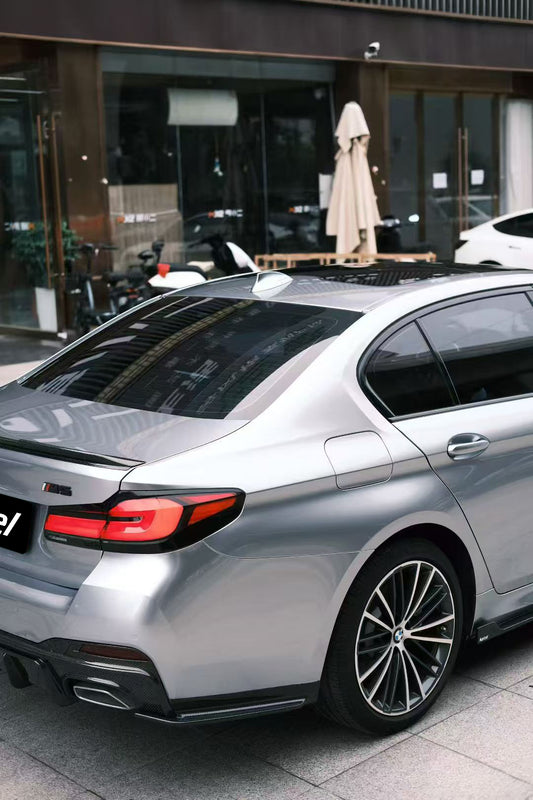 BMW 5 Series M550 540 530 (with M-package bumper, does not fit base model) G30 LCI 2021 2022 2023 2024 with Aftermarket Parts - Rear Diffuser & Canards Pre-preg Carbon Fiber from Karbel Carbon