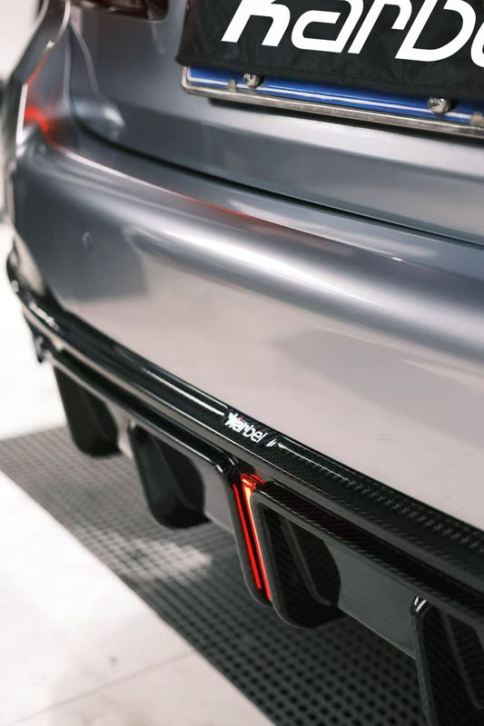 BMW 5 Series M550 540 530 (with M-package bumper, does not fit base model) G30 LCI 2021 2022 2023 2024 with Aftermarket Parts - Rear Diffuser & Canards Pre-preg Carbon Fiber from Karbel Carbon