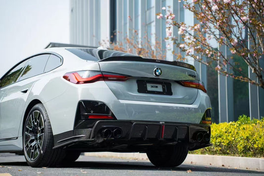 BMW 4 Series Gran Coupe M440i 430i (with M-package bumper, does not fit base model) G26 2022-ON with Aftermarket Parts - Rear Diffuser & Canards Pre-preg Carbon Fiber from Karbel Carbon