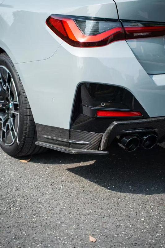 BMW 4 Series Gran Coupe M440i 430i (with M-package bumper, does not fit base model) G26 2022-ON with Aftermarket Parts - Rear Diffuser & Canards Pre-preg Carbon Fiber from Karbel Carbon
