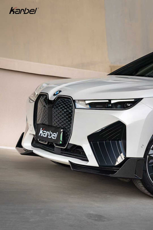 BMW IX xDrive60/50/45 M60 I20 2022-ON with Aftermarket Parts - Front Lip Dry Pre-preg Carbon Fiber from Karbel Carbon