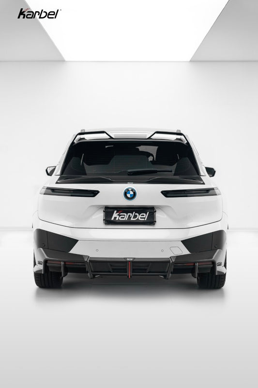 BMW IX xDrive60/50/45 M70/M60 I20 2022-ON with Aftermarket Parts - Rear Roof Spoiler Dry Pre-preg Carbon Fiber from Karbel Carbon