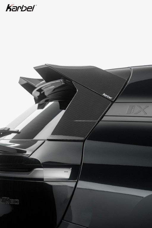 BMW IX xDrive60/50/45 M70/M60 I20 2022-ON with Aftermarket Parts - Rear Roof Spoiler Dry Pre-preg Carbon Fiber from Karbel Carbon