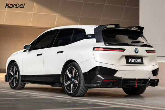 BMW IX xDrive60/50/45 M70/M60 I20 2022-ON with Aftermarket Parts - Rear Roof Spoiler Dry Pre-preg Carbon Fiber from Karbel Carbon