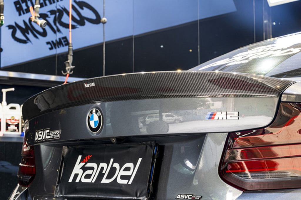 BMW M2 / M2C F87 2016-2021 with Aftermarket Parts - Pre-preg Carbon Fiber Rear Spoiler from Karbel Carbon