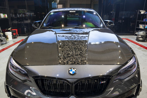BMW M2 / M2C F87 2016-2021 with Aftermarket Parts - Double-sided Pre-preg Carbon Fiber Hood from Karbel Carbon