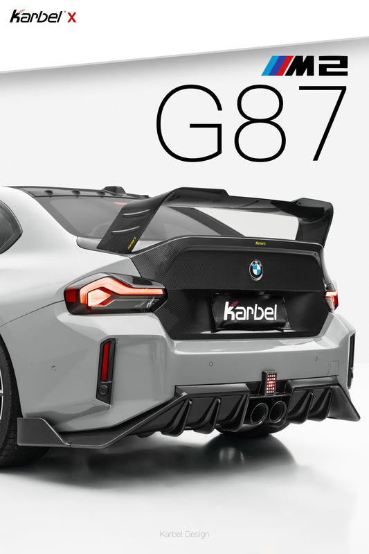 BMW M2 / M2CS G87 2023-ON with Aftermarket Parts - X V1 Center Exit Rear Diffuser Dry Pre-preg Carbon Fiber from Karbel Carbon