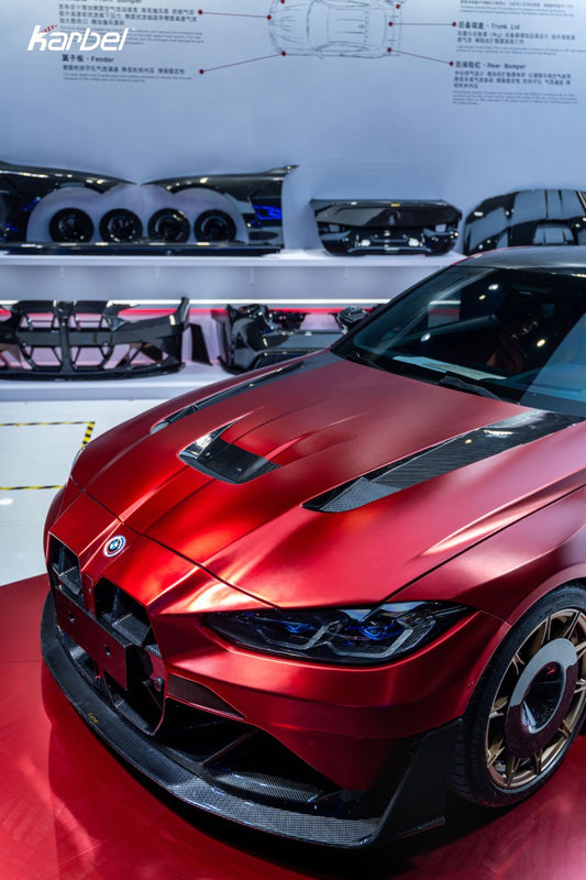 BMW M3 G80 G81 & M4 G82 G83 2021-ON with Aftermarket Parts - X Front Bumper Set Dry Pre-preg Carbon Fiber from Karbel Carbon