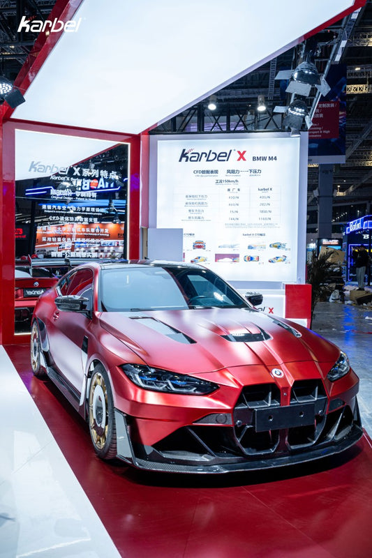 BMW M3 G80 G81 & M4 G82 G83 2021-ON with Aftermarket Parts - X Front Bumper Set Dry Pre-preg Carbon Fiber from Karbel Carbon